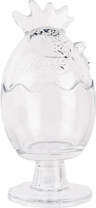 Borcan din sticlă, transparent, cu capac găină, Ø 10x22 cm