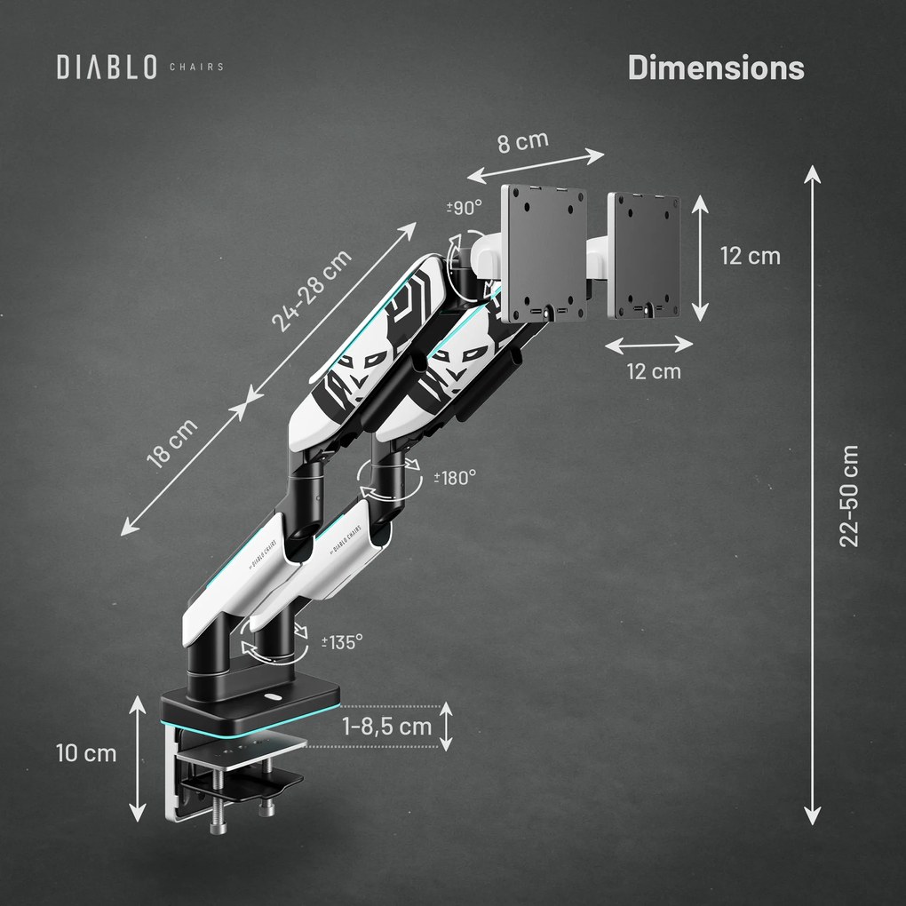 Suport dublu pentru monitoare de 49 de inchi, alb-negru X-Arm Dual RGB