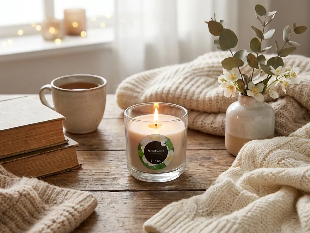 Lumanare parfumata in pahar SPIRITUAL JASMINE 8,5 cm crem