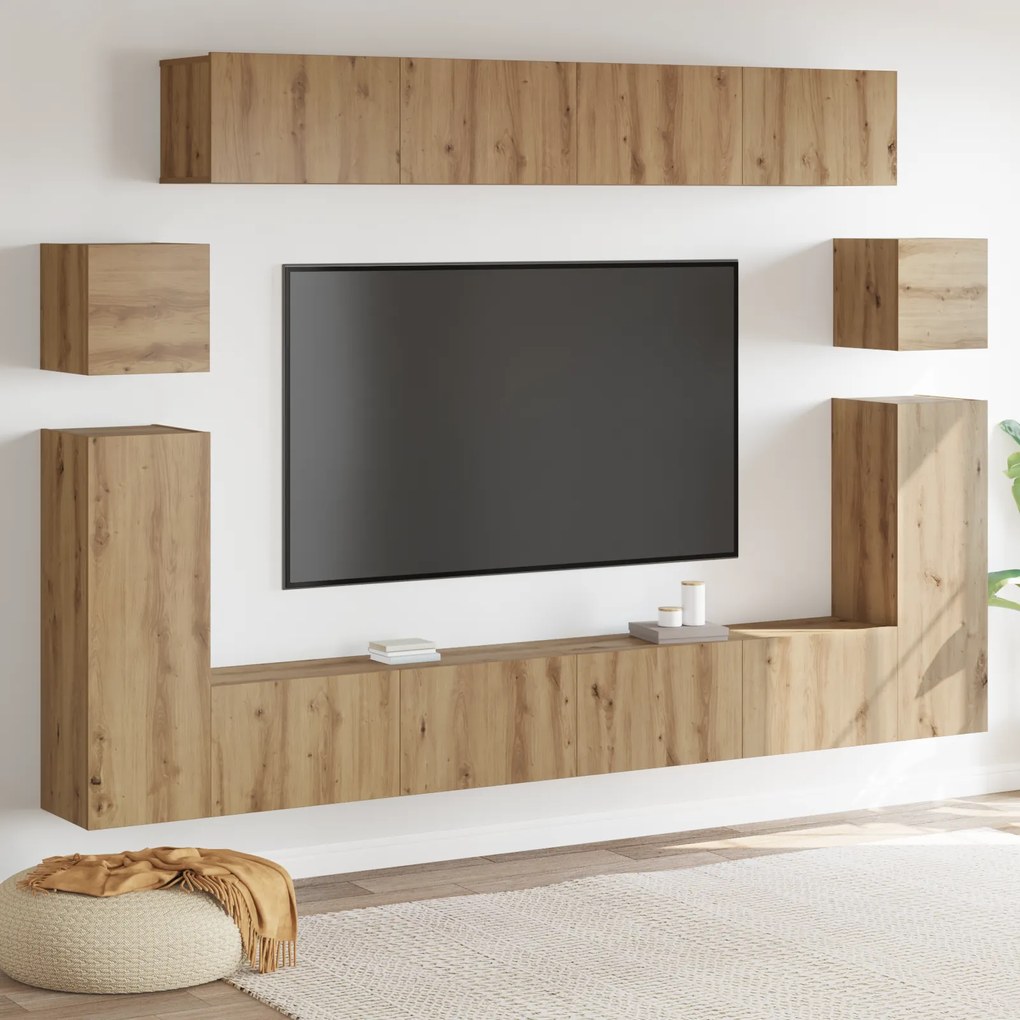 vidaXL Set comodă TV 8 pcs stejar artizanal Mediu Lemn compozit
