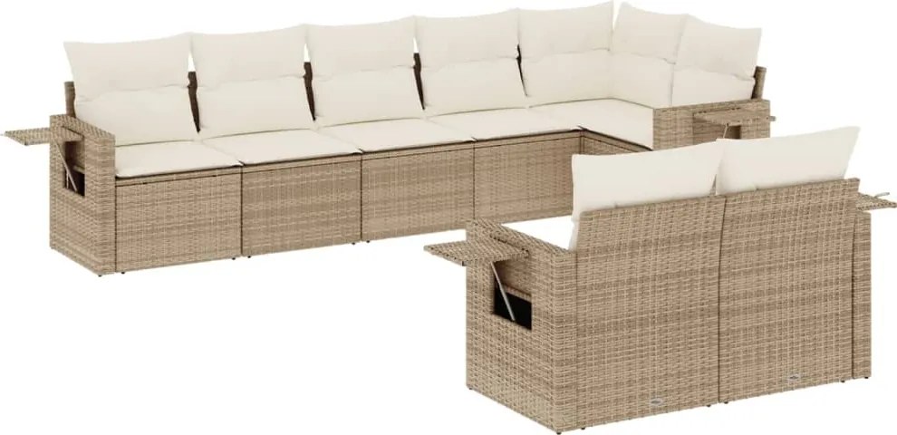 vidaXL Set canapele de grădină, 8 piese, cu perne, bej, poliratan