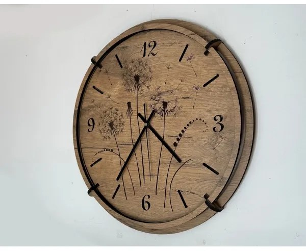 Li-Go 23682/DUB5 - Ceas de perete din lemn, Ø 32 cm, stejar/Păpădie, 1xAA