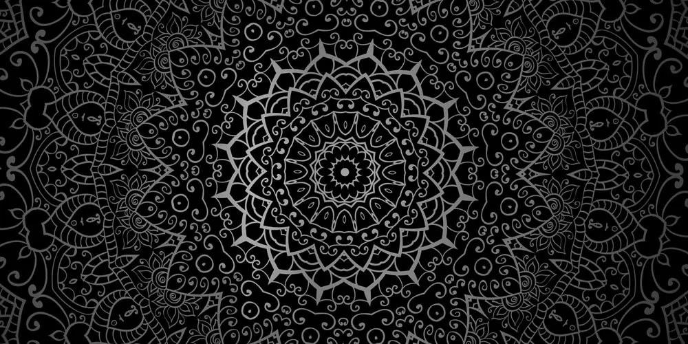 Tablou vintage Mandala în stil indian în design alb-negru