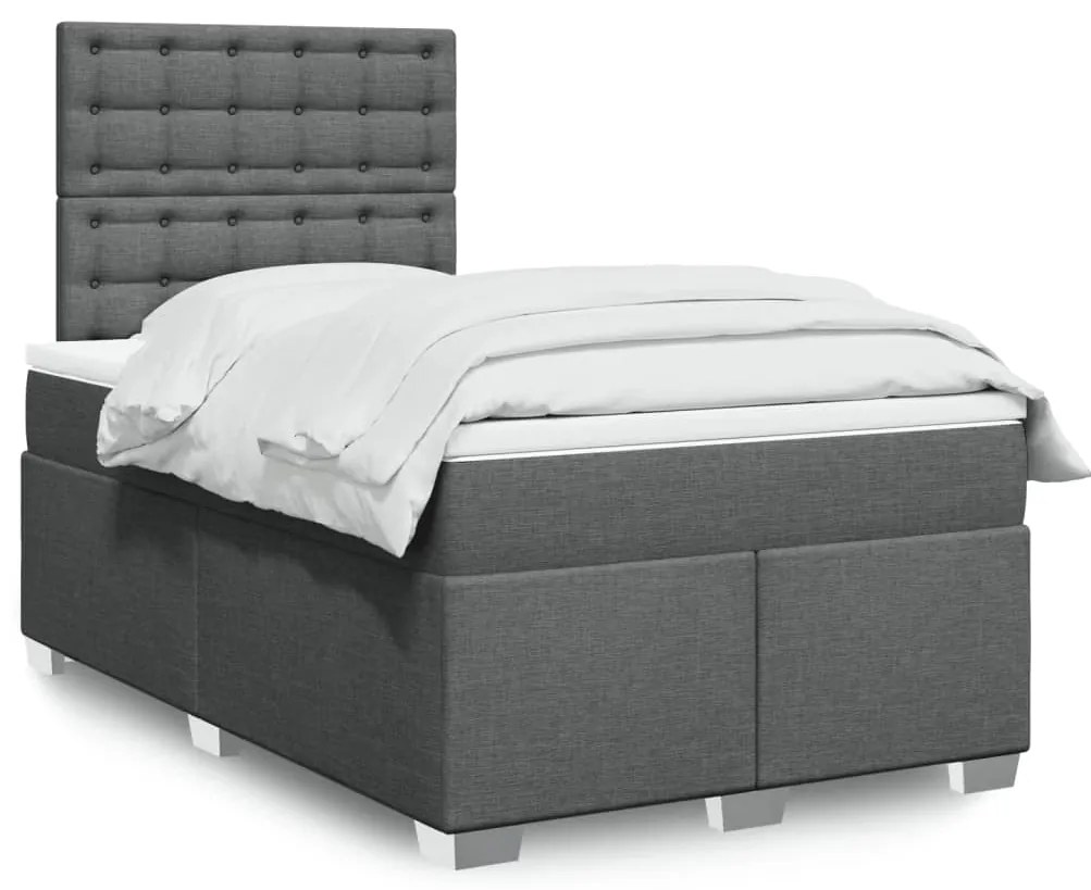 vidaXL Pat box spring cu saltea, gri închis, 120x190 cm, textil