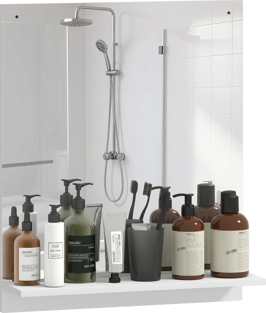 HOMCOM Oglindă de baie 50 x 60 cm, oglindă de perete cu raft, pentru intrare, hol, alb | Aosom Romania