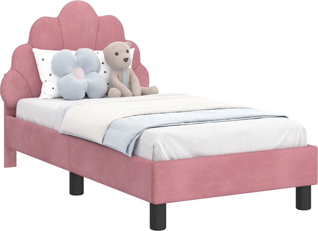 vidaXL Cadru de pat pentru copii cu spătar Roz 70 x 140 cm Catifea
