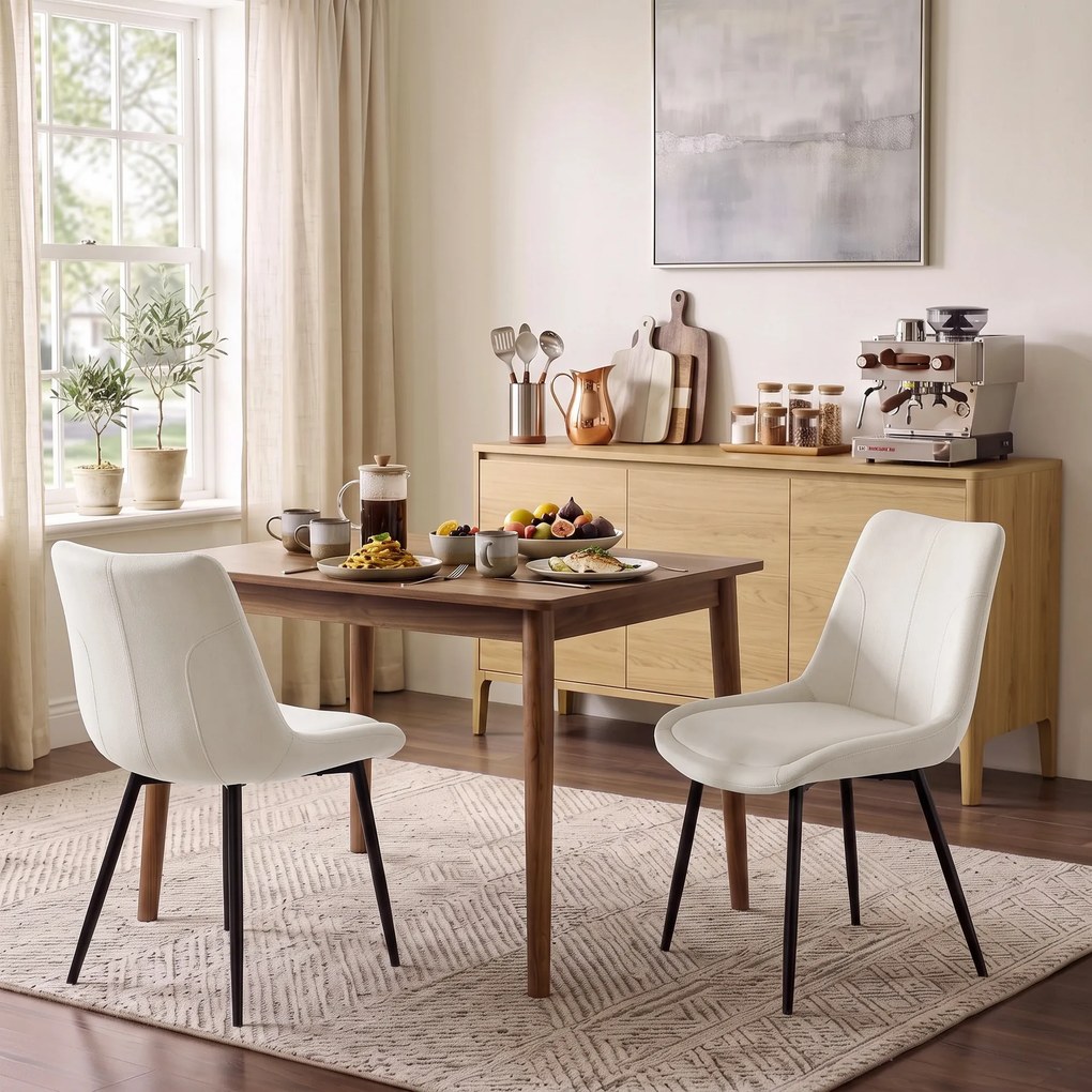 HOMCOM Set 2 Scaune de Dining din Catifea pentru Bucătărie, Alb Crem | Aosom Romania