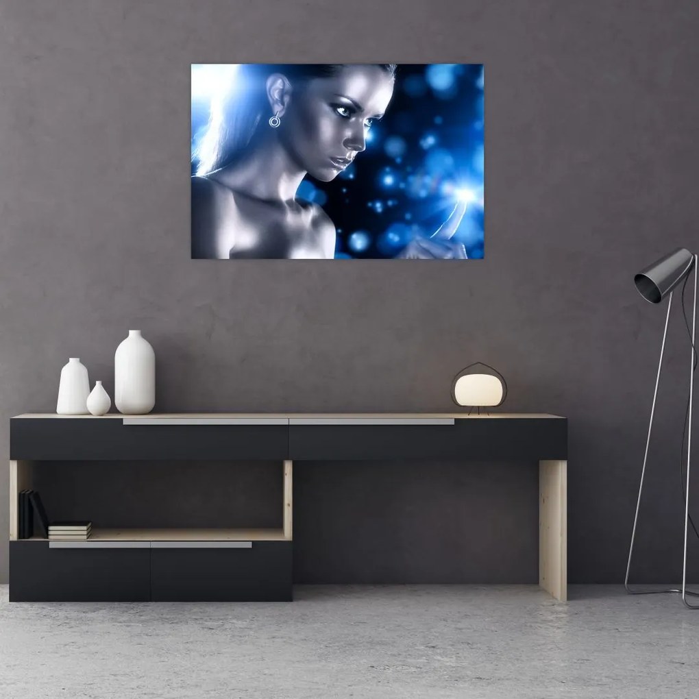 Tablou - Femeia, sclipici albastru (90x60 cm)