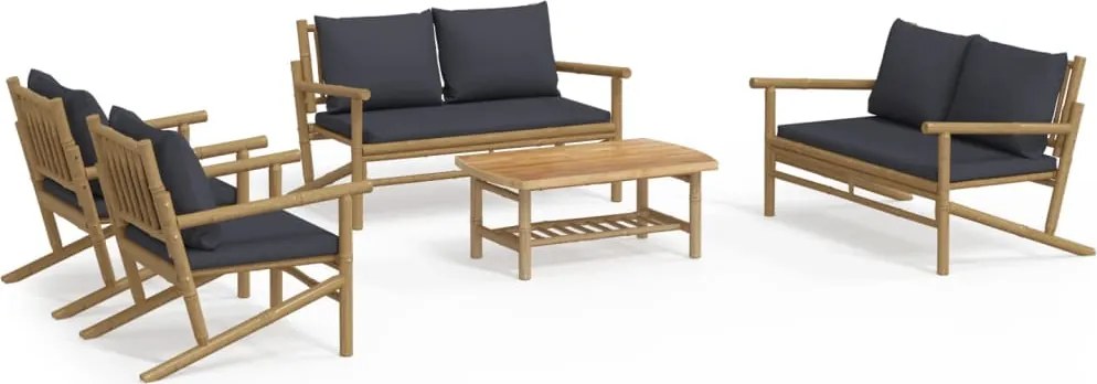 vidaXL Set mobilier de grădină cu perne gri închis, 5 piese, bambus