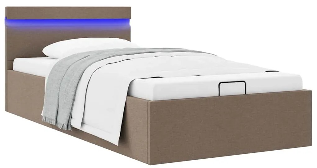 vidaXL Cadru pat hidraulic depozitare LED gri taupe 90x200 cm textil