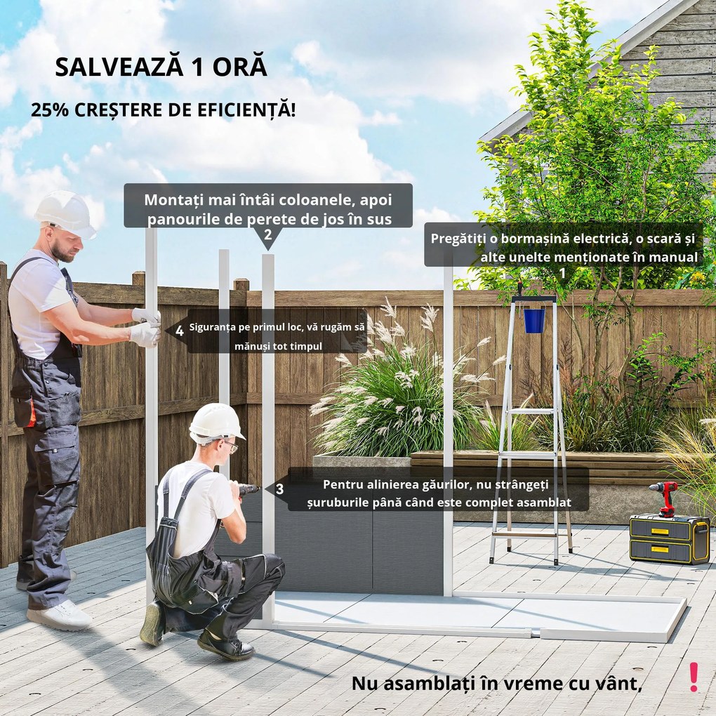 Outsunny Căsuță de Grădina pentru Unelte cu Podea, 2 Uși, Încuietoare și Acoperiș Înclinat, 238x125x183 cm, Gri | Aosom Romania