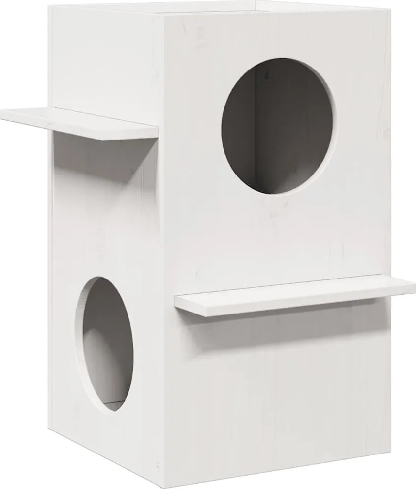 vidaXL Casă pentru pisici albă 43x43x60 cm din lemn masiv de pin