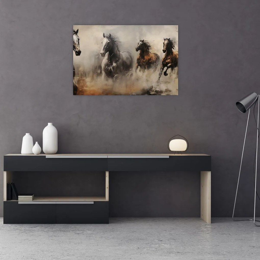 Tablou - Pictură în ulei de cai (90x60 cm)