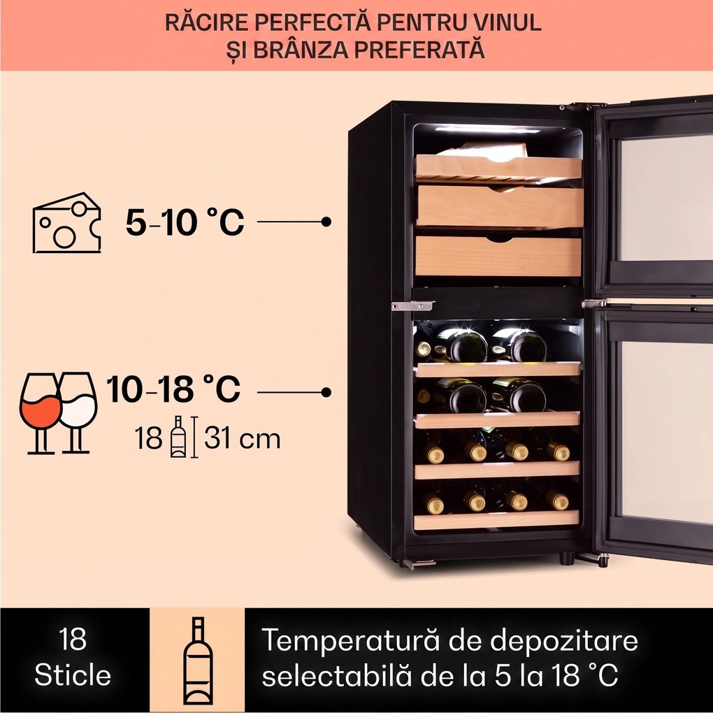 Klarstein El Dorado 89, frigider pentru vin și brânză, 2 zone, ecran tactil, 89L, LED
