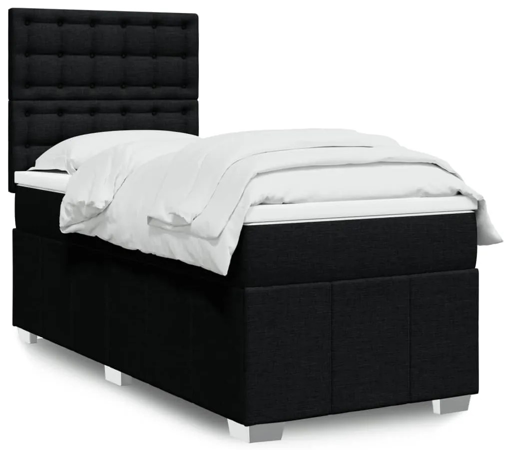 vidaXL Pat box spring cu saltea, negru, 90x190 cm, textil