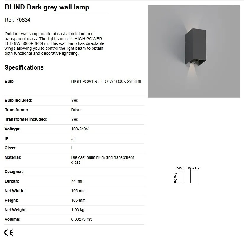 Aplica LED de exterior ambientala design modern IP54 BLIND gri