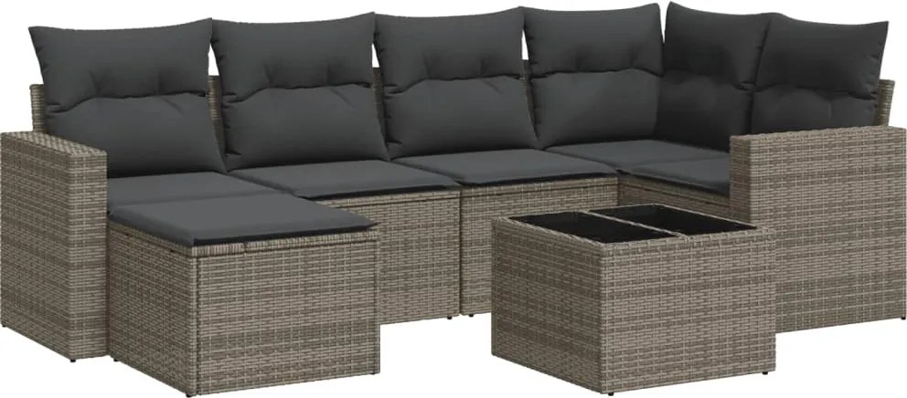 vidaXL Set canapele de grădină, 7 piese, cu perne, gri, poliratan
