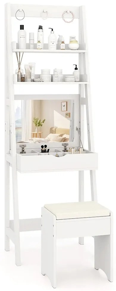 Masă de toaletă îngustă cu 2 rafturi și scaun, 60x40x180cm