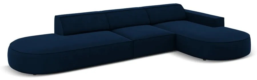 Colțar albastru cu tapițerie din catifea (cu șezlong pe partea dreaptă) Jodie - Micadoni Home