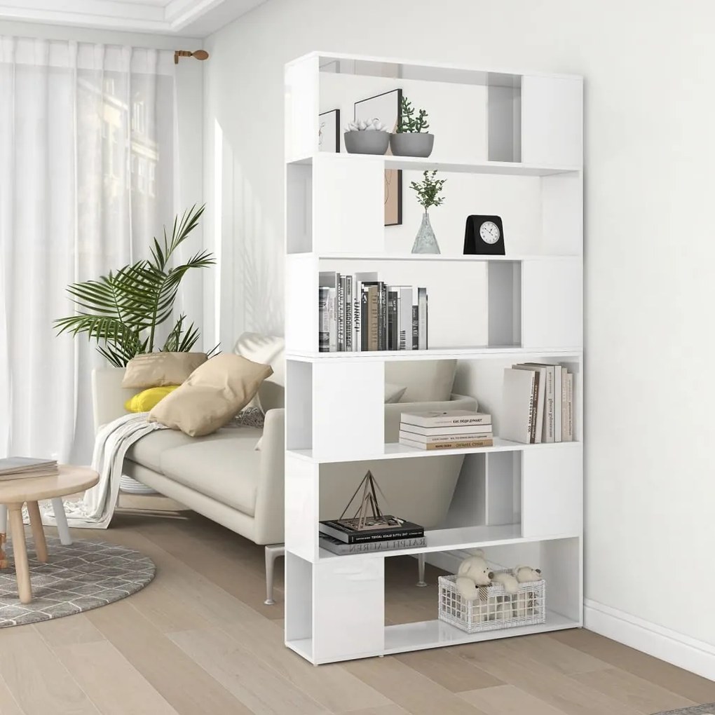vidaXL Bibliotecă/Separator cameră, alb extralucios, 100x24x188 cm