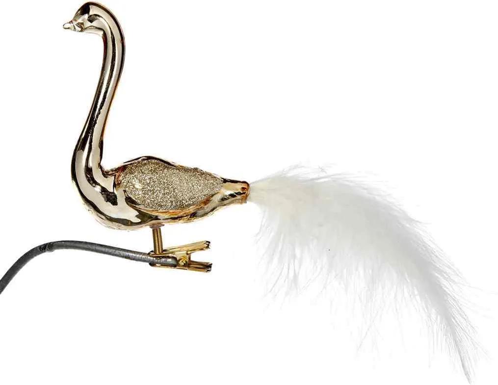 Decoratiune de sticla Bird Swan 10 cm - Auriu