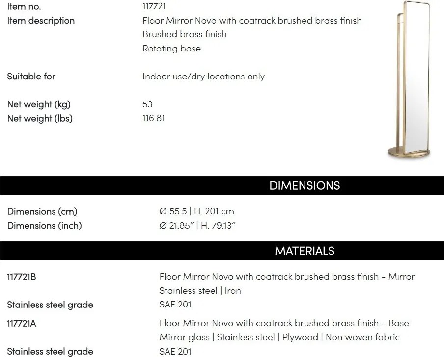 Oglinda de podea cu baza rotativa si suport umerase Novo