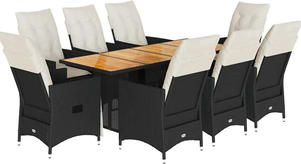 vidaXL Set mobilier de grădină cu perne, 9 piese, negru, poliratan