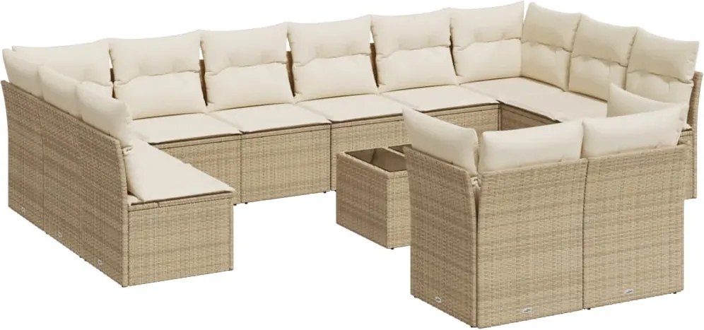 vidaXL Set canapele de grădină, 13 piese, cu perne, bej, poliratan