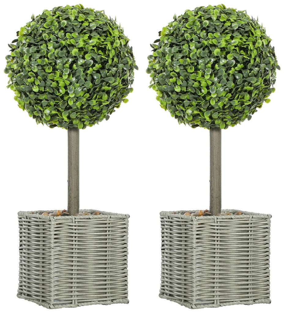 HOMCOM Set de 2 plante artificiale, arbori artificiali rezistenți la UV în ghiveci, potriviți atât pentru interior, cât și pentru exterior, din plastic, ciment, verde | Aosom Romania