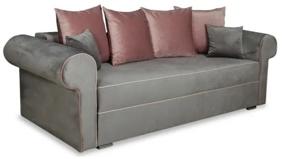 Canapea Extensibila Cu Lada De Depozitare Sofia, Gri Si Roz, 250 x 105 x 75 Cm