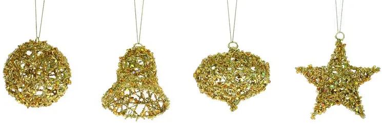 Ornamente aurii cu gliter iridiscent 8 10cm