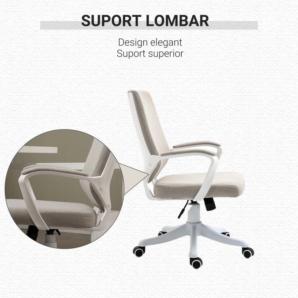 Vinsetto Scaun Ergonomic de Birou, Reglabil în înălțime Pivotant 360° cu Legănare, 62x69x92-100 cm, Bej | Aosom Romania