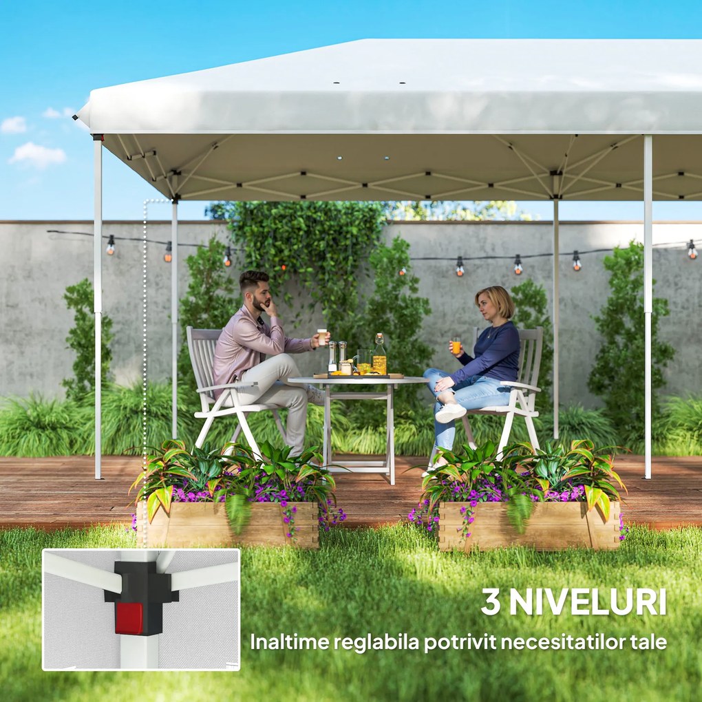 Outsunny Foisor Pliabil cu 6 Perdele Plasa de Tantari, Foisor de Gradina cu Structura din Otel, 585x295x270cm, Alb Crem | AOSOM RO