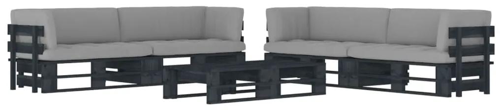 3067011 vidaXL Set mobilier paleți cu perne, 6 piese, negru, lemn pin tratat