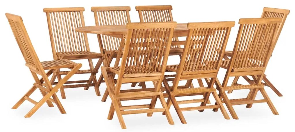 vidaXL Set mobilier de exterior pliabil, 9 piese, lemn masiv de tec