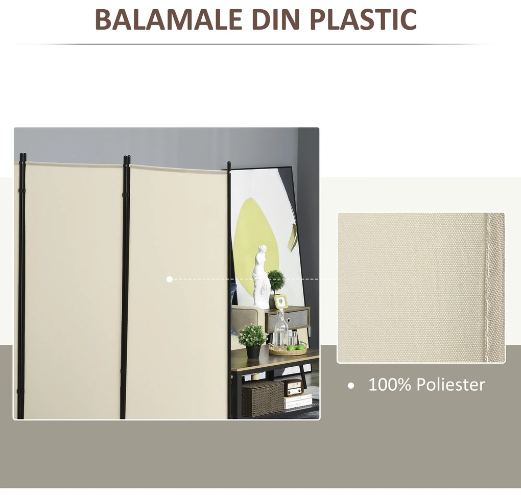 HOMCOM Paravan interior cu 3 panouri, separeu pliabil pentru spatii din metal si poliester, 253x50x182cm, bej | Aosom Romania