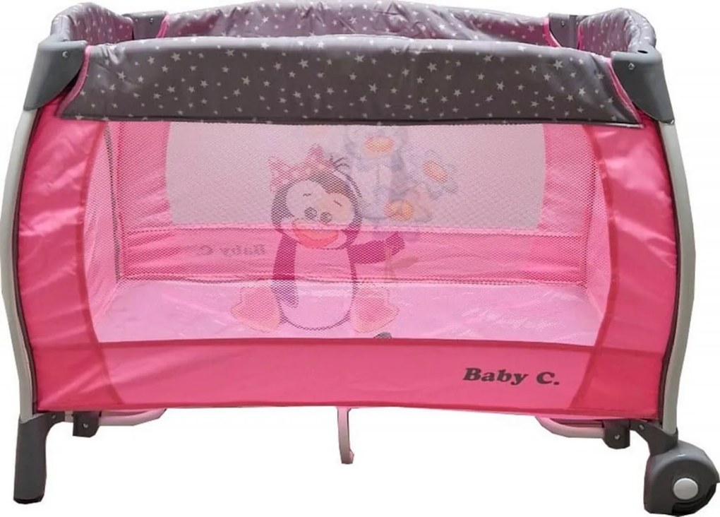 Patut Pliabil rotund cu balansoar, Tarc copii Baby Care™ PRO FRW, 2 Niveluri de inaltime, Cu melodii si Masa infasat, Carusel cu jucarii din plus,