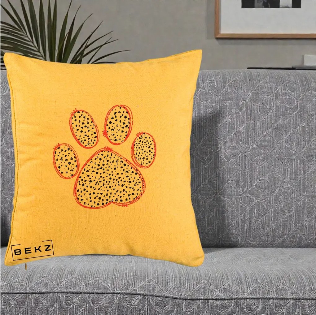 Perna Personalizata Labuta Dalmatian Roz Neon, 40x40 cm, Galben, Husa Detasabila, Perna Inclusa, BEKZ®