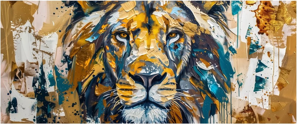 Tablou - pictură în ulei abstractă cu leu (120x50 cm)