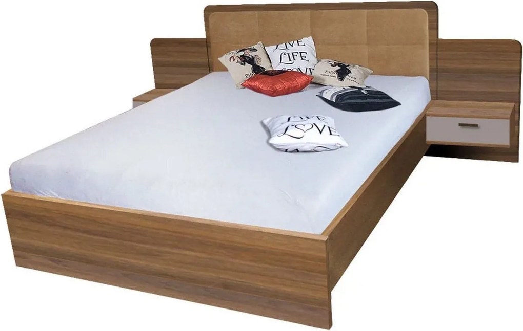 Cadru pat EFFECT 160x200, stejar columbia/gri, PAL/stofa, cu 2 noptier