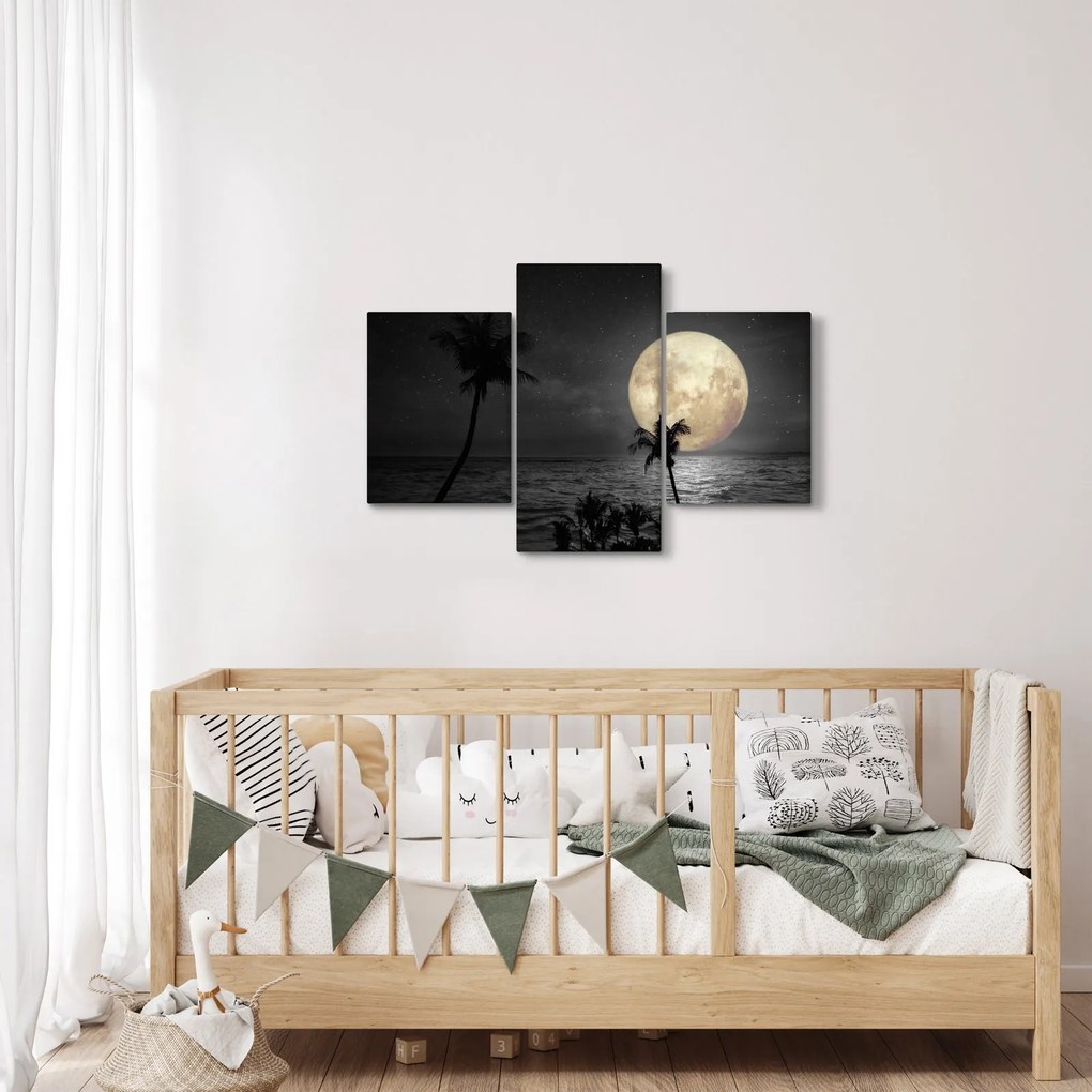 Tablou - Plaja cu lună plină, nuanțe gri (90x60 cm)