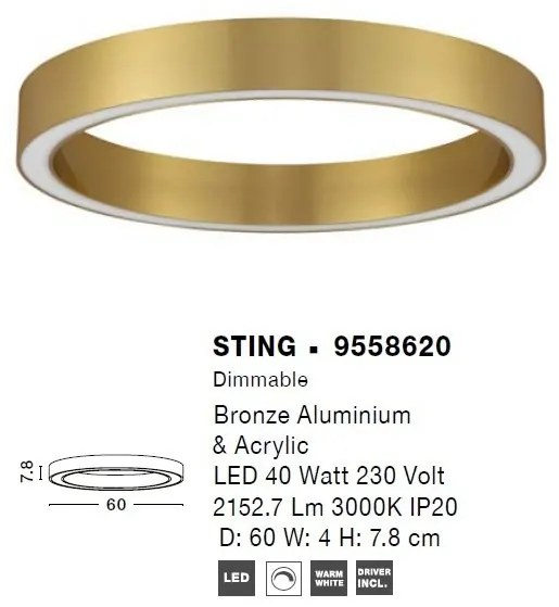 Lustra/Plafoniera LED design slim circular STING Bronz 60cm