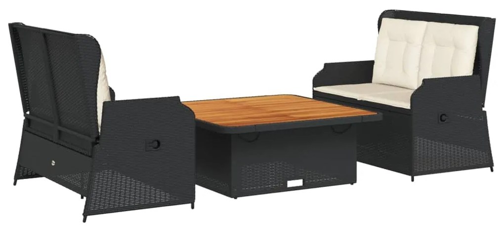 3262740 vidaXL Set mobilier de grădină cu perne, 3 piese, negru, poliratan