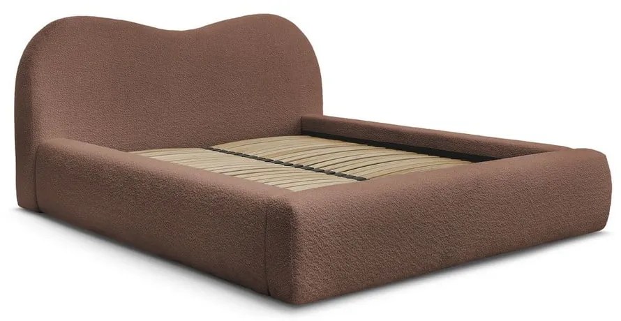 Pat matrimonial portocaliu tapițat cu spațiu de depozitare cu somieră 180x200 cm Orlane – Bobochic Paris