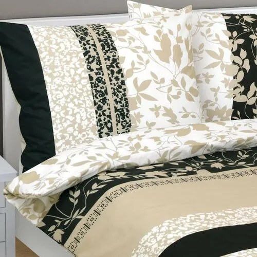 Bellatex Lenjerie de pat din bumbac Frunze bej,negru, 140 x 200 cm, 70 x 90 cm
