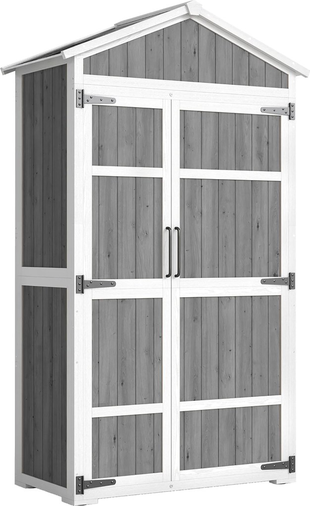 Outsunny Dulap de grădină Adăpost de grădină impermeabil cu acoperiș din metal Uși duble pentru unelte de grădină 105x55x179cm Gri | Aosom Romania