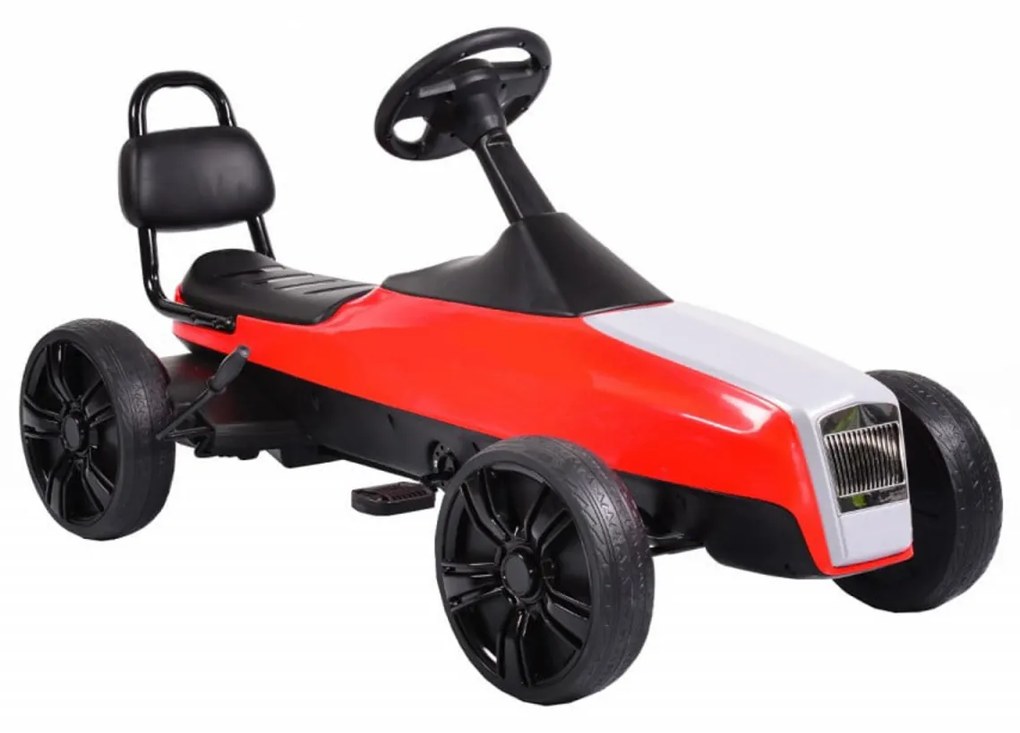 Kart cu pedale pentru copii NOVOKIDS® Happy Retro Kart PRO, 3-12 ani , Maxim 50 kg, Lungime 124 cm, Carena, Structura metalica, Frana de mana,