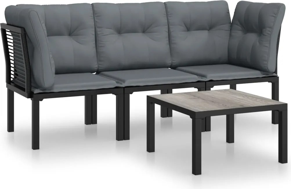 vidaXL Set mobilier de grădină, 4 piese, negru și gri, poliratan