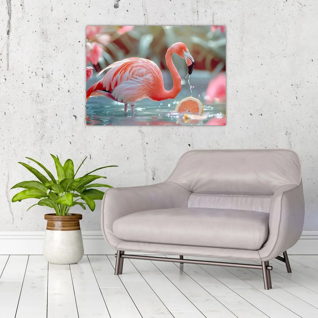 Tablou - Flamingo în iaz (70x50 cm)