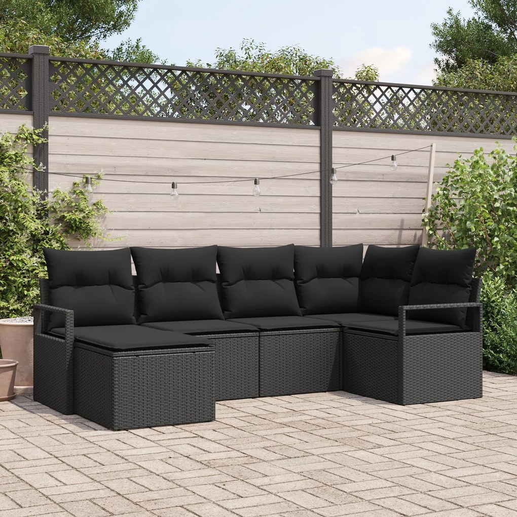 vidaXL Set de canapele pentru grădină 6 pcs Negru Rattan poli